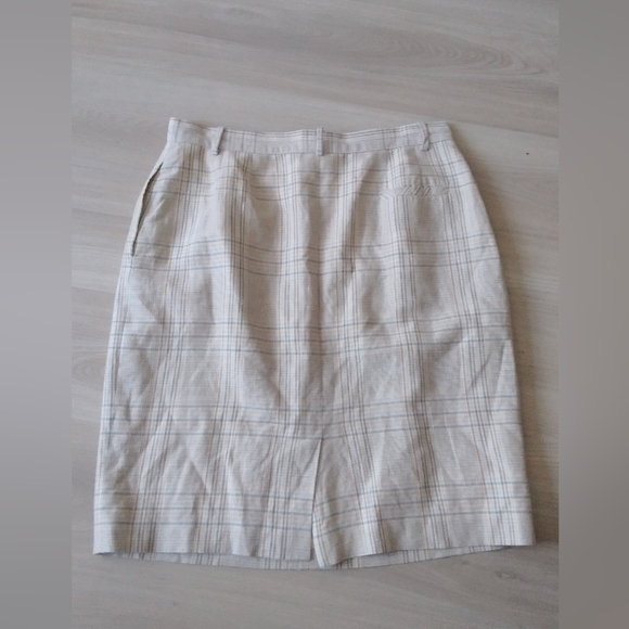 Lands End Linen Cotton Vintage Plaid Cream Skirt Lined Lightweight 16 - Picture 8 of 8